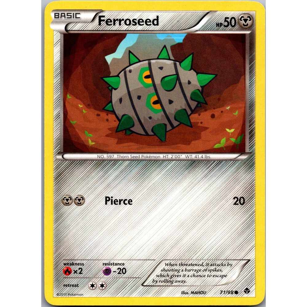Pokemon Ferroseed 71/98 Black & White Emerging Powers Common Metal Card 2011
